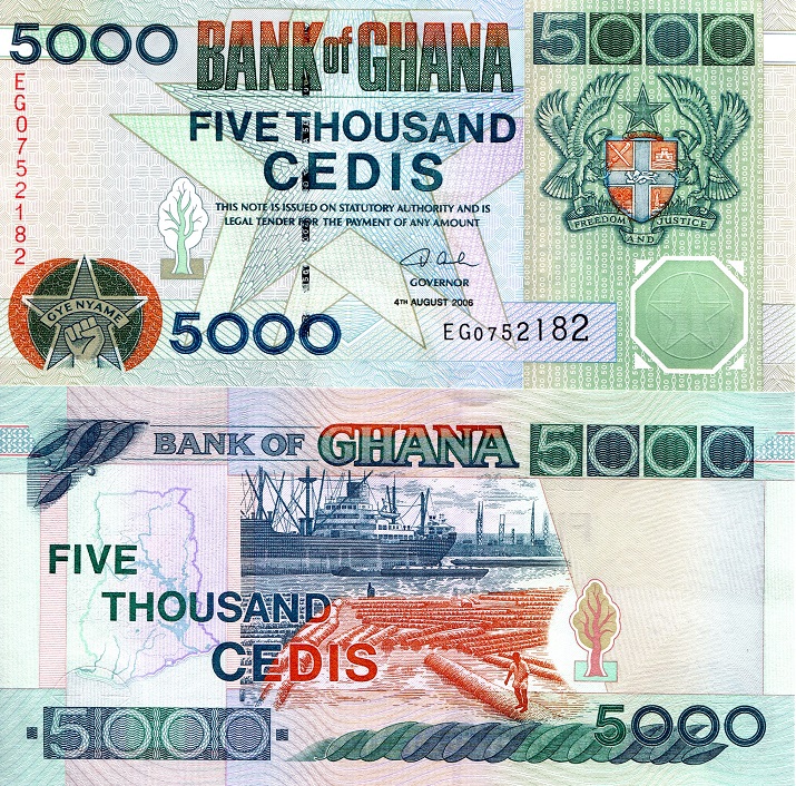 5,000 cedis  (85) AU-UNC Banknote