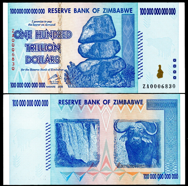 100,000,000,000,000 dollars  (85) AU-UNC Banknote